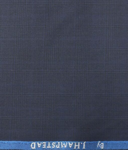 J.Hampstead by Siyaram's Men's Dark Royal Blue Self Checks Poly Viscose Trouser Fabric (Unstitched - 1.25 Mtr)