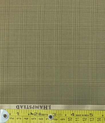 J.Hampstead by Siyaram's Men's Fawn Beige Checks Poly Viscose Trouser Fabric (Unstitched - 1.25 Mtr)
