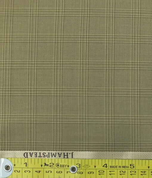 J.Hampstead by Siyaram's Men's Fawn Beige Checks Poly Viscose Trouser Fabric (Unstitched - 1.25 Mtr)