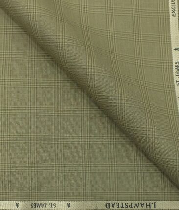 J.Hampstead by Siyaram's Men's Fawn Beige Checks Poly Viscose Trouser Fabric (Unstitched - 1.25 Mtr)