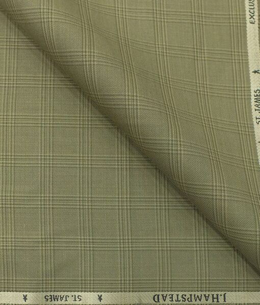 J.Hampstead by Siyaram's Men's Fawn Beige Checks Poly Viscose Trouser Fabric (Unstitched - 1.25 Mtr)