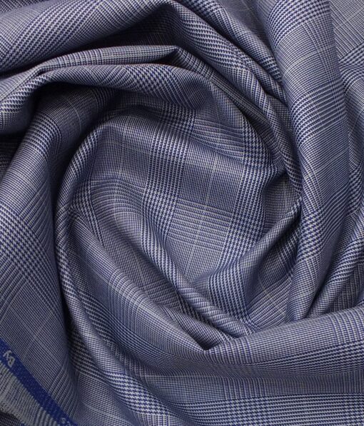 J.Hampstead by Siyaram's Men's Light Blue Checks Poly Viscose Trouser Fabric (Unstitched - 1.25 Mtr)