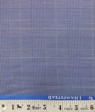 J.Hampstead by Siyaram's Men's Light Blue Checks Poly Viscose Trouser Fabric (Unstitched - 1.25 Mtr)
