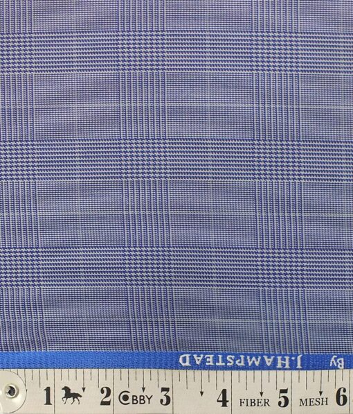 J.Hampstead by Siyaram's Men's Light Blue Checks Poly Viscose Trouser Fabric (Unstitched - 1.25 Mtr)