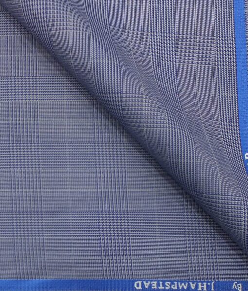 J.Hampstead by Siyaram's Men's Light Blue Checks Poly Viscose Trouser Fabric (Unstitched - 1.25 Mtr)