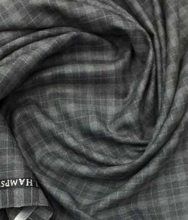 J.Hampstead by Siyaram's Men's Grey Self Checks Poly Viscose Trouser Fabric (Unstitched - 1.25 Mtr)