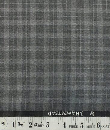J.Hampstead by Siyaram's Men's Grey Self Checks Poly Viscose Trouser Fabric (Unstitched - 1.25 Mtr)