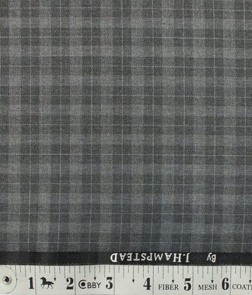 J.Hampstead by Siyaram's Men's Grey Self Checks Poly Viscose Trouser Fabric (Unstitched - 1.25 Mtr)