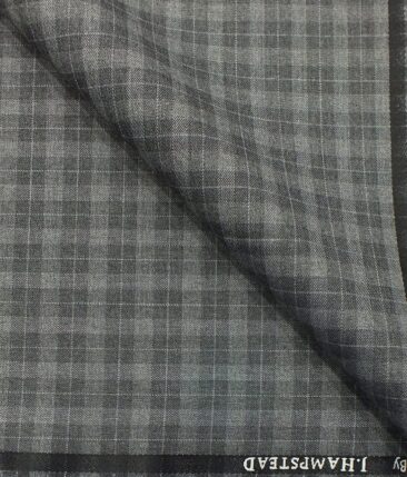 J.Hampstead by Siyaram's Men's Grey Self Checks Poly Viscose Trouser Fabric (Unstitched - 1.25 Mtr)