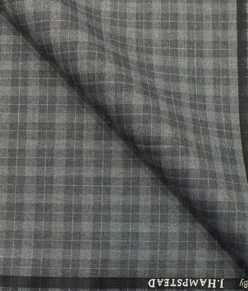 J.Hampstead by Siyaram's Men's Grey Self Checks Poly Viscose Trouser Fabric (Unstitched - 1.25 Mtr)