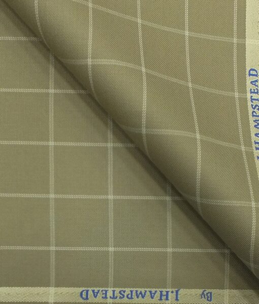 J.Hampstead by Siyaram's Men's Hazelnut Beige Checks Poly Viscose Trouser Fabric (Unstitched - 1.25 Mtr)