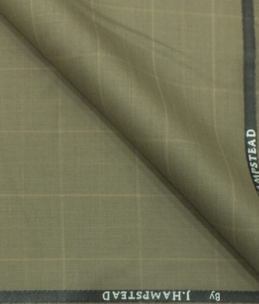 J.Hampstead by Siyaram's Men's Hazelnut Beige Self Checks Poly Viscose Trouser Fabric (Unstitched - 1.25 Mtr)