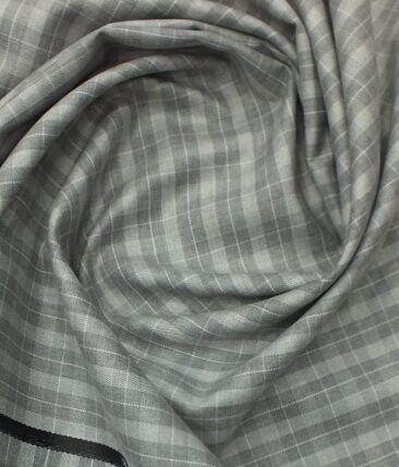 J.Hampstead by Siyaram's Men's Light Grey Checks Poly Viscose Trouser Fabric (Unstitched - 1.25 Mtr)