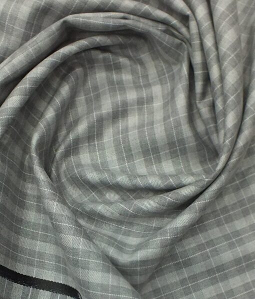 J.Hampstead by Siyaram's Men's Light Grey Checks Poly Viscose Trouser Fabric (Unstitched - 1.25 Mtr)