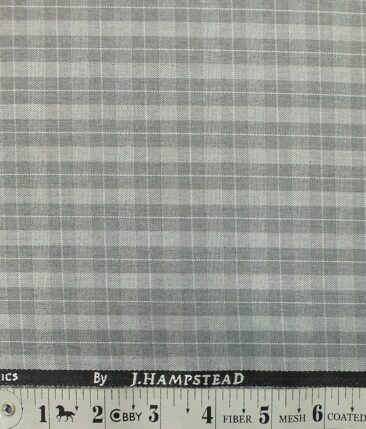J.Hampstead by Siyaram's Men's Light Grey Checks Poly Viscose Trouser Fabric (Unstitched - 1.25 Mtr)