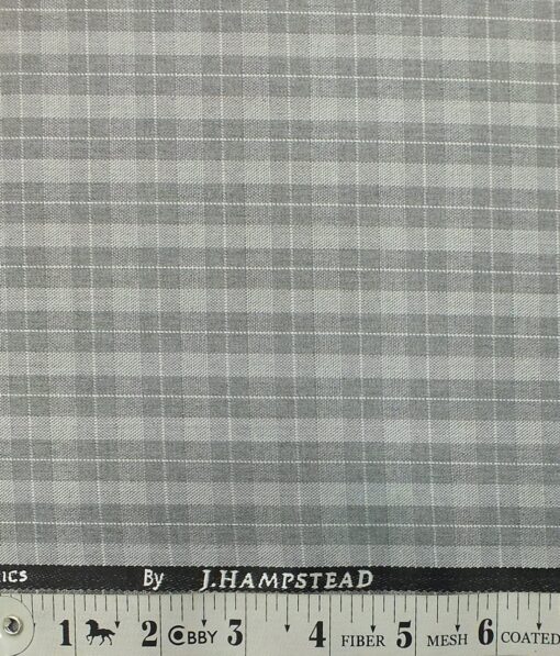 J.Hampstead by Siyaram's Men's Light Grey Checks Poly Viscose Trouser Fabric (Unstitched - 1.25 Mtr)