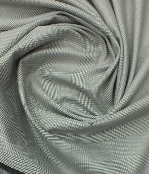 J.Hampstead by Siyaram's Men's Light Grey Self Checks Poly Viscose Trouser Fabric (Unstitched - 1.25 Mtr)