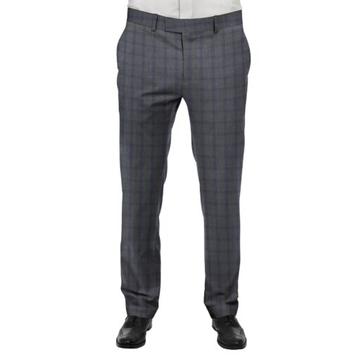 J.Hampstead by Siyaram's Men's Slate Blue Checks Poly Viscose Trouser Fabric (Unstitched - 1.25 Mtr)