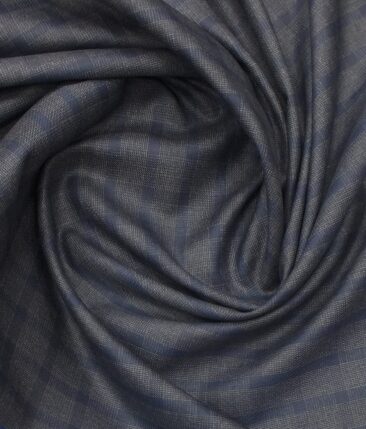 J.Hampstead by Siyaram's Men's Slate Blue Checks Poly Viscose Trouser Fabric (Unstitched - 1.25 Mtr)