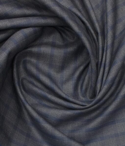 J.Hampstead by Siyaram's Men's Slate Blue Checks Poly Viscose Trouser Fabric (Unstitched - 1.25 Mtr)