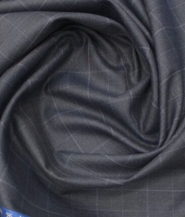 J.Hampstead by Siyaram's Men's Spruce Blue Structured Poly Viscose Trouser Fabric (Unstitched - 1.25 Mtr)