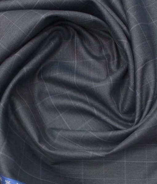 J.Hampstead by Siyaram's Men's Spruce Blue Structured Poly Viscose Trouser Fabric (Unstitched - 1.25 Mtr)