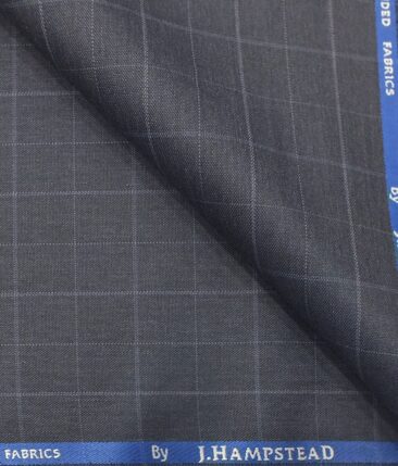 J.Hampstead by Siyaram's Men's Spruce Blue Structured Poly Viscose Trouser Fabric (Unstitched - 1.25 Mtr)