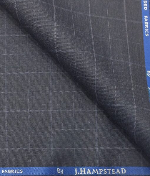 J.Hampstead by Siyaram's Men's Spruce Blue Structured Poly Viscose Trouser Fabric (Unstitched - 1.25 Mtr)