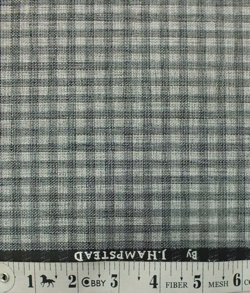 J.Hampstead by Siyaram's Men's Silver Grey Checks Jute Weave Poly Viscose Trouser Fabric (Unstitched - 1.25 Mtr)