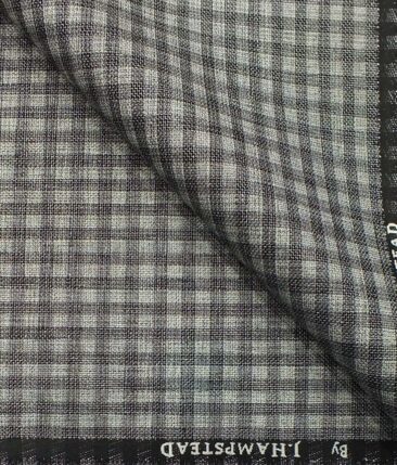 J.Hampstead by Siyaram's Men's Silver Grey Checks Jute Weave Poly Viscose Trouser Fabric (Unstitched - 1.25 Mtr)