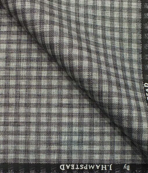 J.Hampstead by Siyaram's Men's Silver Grey Checks Jute Weave Poly Viscose Trouser Fabric (Unstitched - 1.25 Mtr)