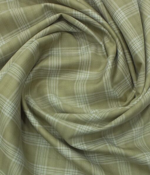 J.Hampstead by Siyaram's Men's Sand Beige Checks Terry Rayon Trouser Fabric (Unstitched - 1.25 Mtr)