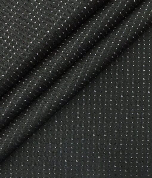 Mark & Peanni Black base with White Dobby Structure Premium Party Wear Two Piece Unstitched Suit Length Fabric (Unstitched - 3 Mtr)