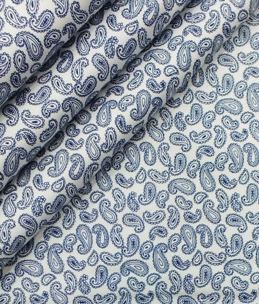 Raymond Dark Royal Blue Self Design Trouser Fabric With Bombay Rayon White Jaquard Printed 100% Cotton Shirt Fabric (Unstitched)