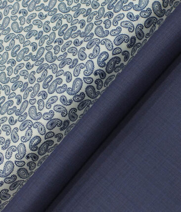 Raymond Dark Royal Blue Self Design Trouser Fabric With Bombay Rayon White Jaquard Printed 100% Cotton Shirt Fabric (Unstitched)