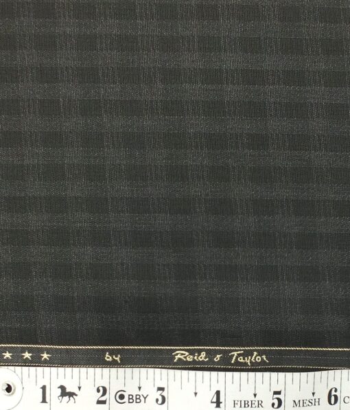Reid & Taylor Men's Blackish Grey Self Checks Poly Viscose Trouser Fabric (Unstitched - 1.25 Mtr)