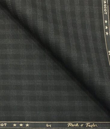 Reid & Taylor Men's Blackish Grey Self Checks Poly Viscose Trouser Fabric (Unstitched - 1.25 Mtr)