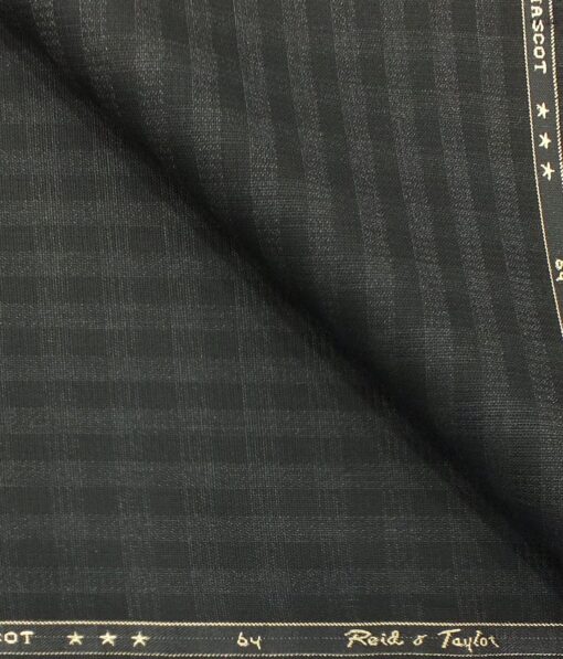 Reid & Taylor Men's Blackish Grey Self Checks Poly Viscose Trouser Fabric (Unstitched - 1.25 Mtr)