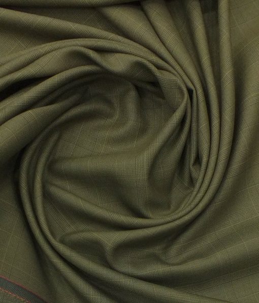Reid & Taylor Men's Camel Brown Self Checks Poly Viscose Trouser Fabric (Unstitched - 1.25 Mtr)