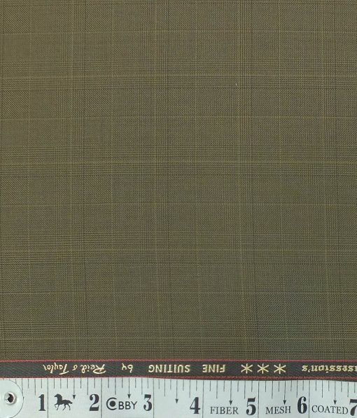 Reid & Taylor Men's Camel Brown Self Checks Poly Viscose Trouser Fabric (Unstitched - 1.25 Mtr)