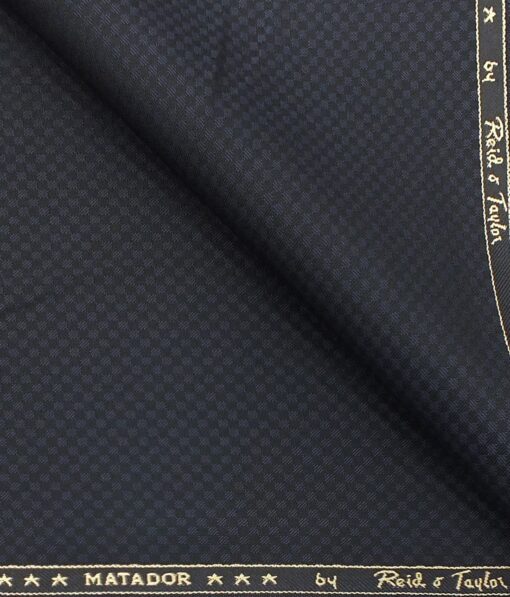 Reid & Taylor Men's Dark Blue Structured Poly Viscose Trouser Fabric (Unstitched - 1.25 Mtr)