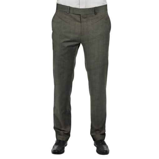 Reid & Taylor Men's Dark Greenish Grey Self Checks Poly Viscose Trouser Fabric (Unstitched - 1.25 Mtr)