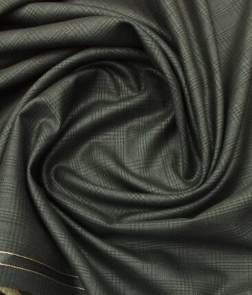 Reid & Taylor Men's Dark Greenish Grey Self Checks Poly Viscose Trouser Fabric (Unstitched - 1.25 Mtr)