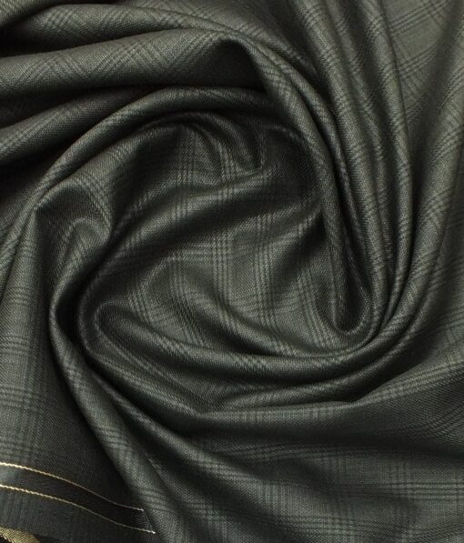 Reid & Taylor Men's Dark Greenish Grey Self Checks Poly Viscose Trouser Fabric (Unstitched - 1.25 Mtr)