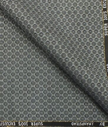 J.Hampstead by Siyaram's  Silver Grey Super 100 20% Wool Embossed Weave Premium Bandh Gala or Blazer Fabric (Unstitched - 2 Mtr)