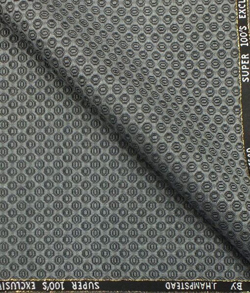 J.Hampstead by Siyaram's  Silver Grey Super 100 20% Wool Embossed Weave Premium Bandh Gala or Blazer Fabric (Unstitched - 2 Mtr)