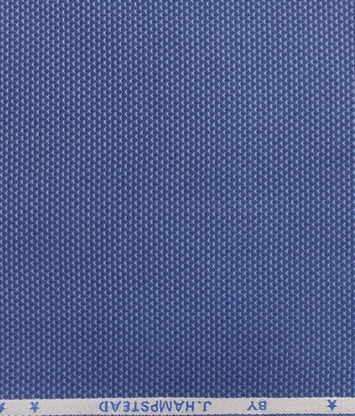 J.hampstead by Siyaram's Bright Blue 100% 3 Ply Giza Cotton Jaquard Structured Trouser Fabric (Unstitched - 1.30 Mtr)