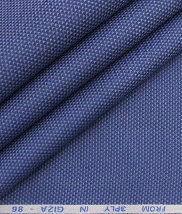 J.hampstead by Siyaram's Bright Blue 100% 3 Ply Giza Cotton Jaquard Structured Trouser Fabric (Unstitched - 1.30 Mtr)