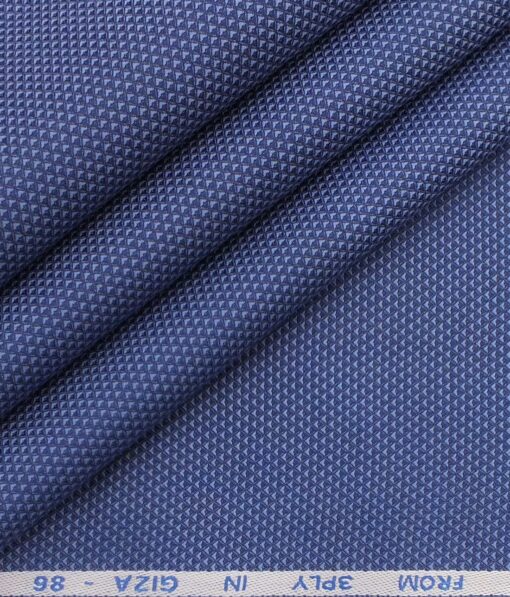 J.hampstead by Siyaram's Bright Blue 100% 3 Ply Giza Cotton Jaquard Structured Trouser Fabric (Unstitched - 1.30 Mtr)
