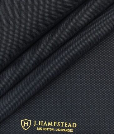 J.hampstead by Siyaram's Dark Blackish Blue 98% Giza Cotton Printed Stretchable Trouser Fabric (Unstitched - 1.30 Mtr)